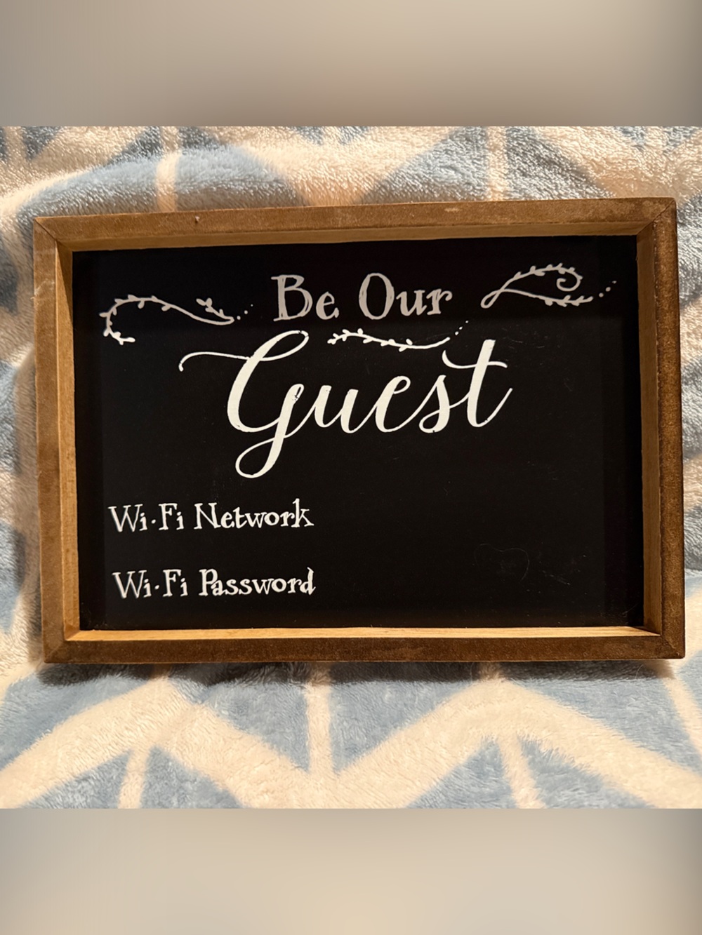 "Be Our Guest" Framed Wood WiFi Password Chalkboard Sign (10" x 7")